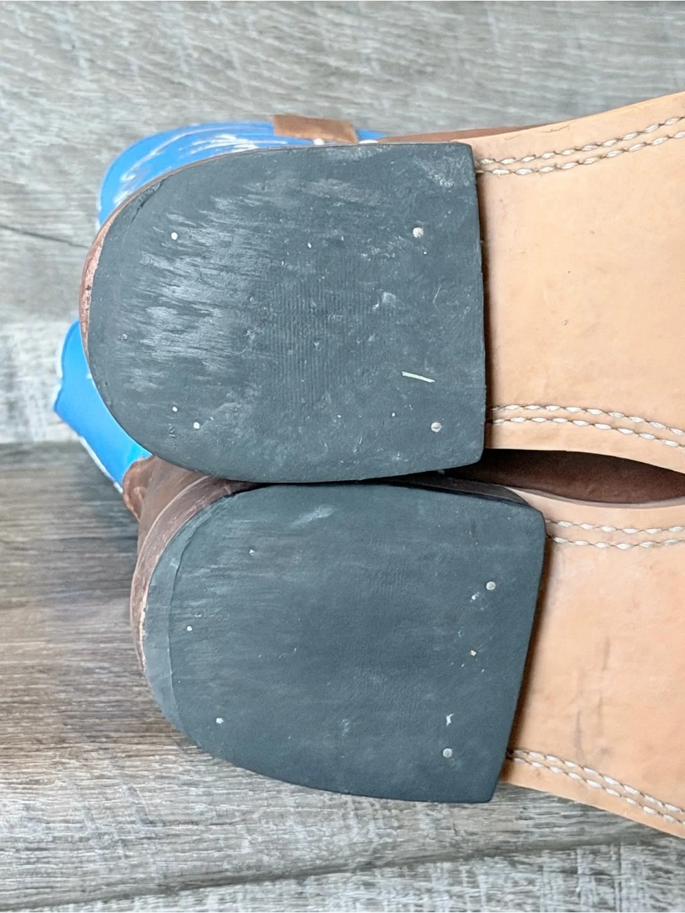 HP Kids Western Cowboy Boots Blue Brown Square Toe Size 4